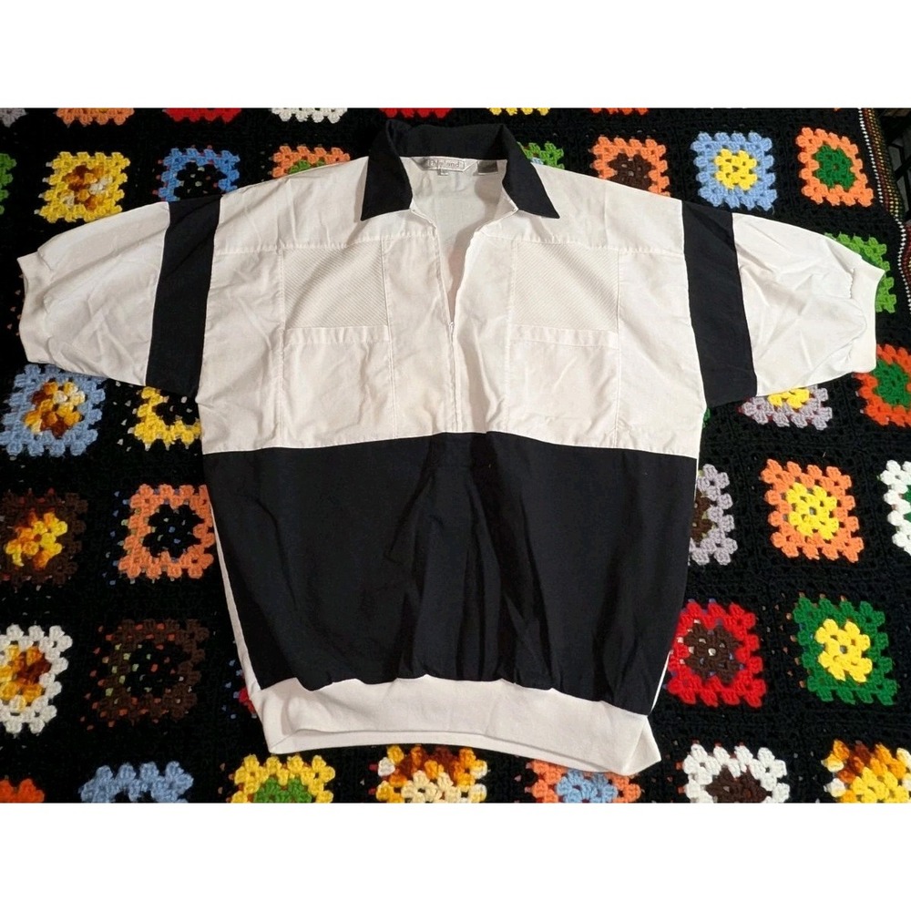 Vintage Classics By Palmland Mens Banded Waist Polo Shirt Size Large White Black